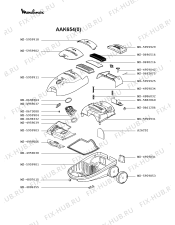 Взрыв-схема пылесоса Moulinex AAK654(0) - Схема узла CP002154.0P2
