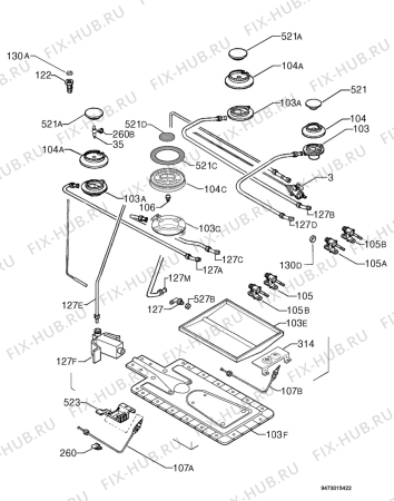 Взрыв-схема плиты (духовки) Electrolux 95G - Схема узла Functional parts 267