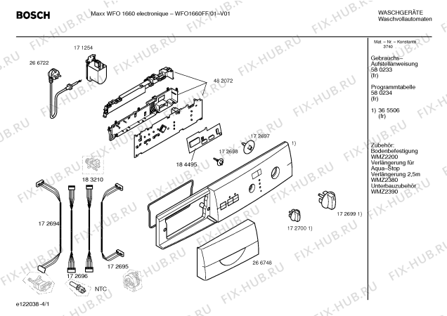 Схема №4 WFO1660FF Maxx WFO 1660 electronique с изображением Инструкция по установке и эксплуатации для стиралки Bosch 00580233
