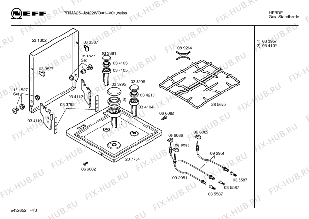 Взрыв-схема плиты (духовки) Neff J2422W0 PRIMA 25 - Схема узла 03