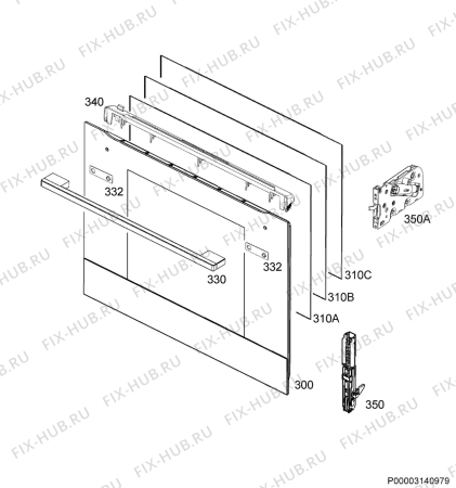 Взрыв-схема плиты (духовки) Aeg BPK537221M - Схема узла Door