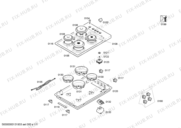 Схема №1 ET130201 с изображением Столешница для плиты (духовки) Siemens 00680791
