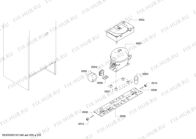 Взрыв-схема холодильника Bosch KGN39XW14R - Схема узла 05