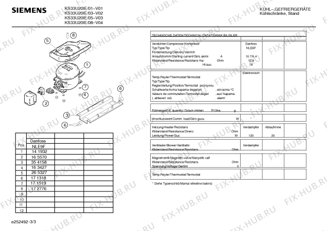 Схема №3 KS27U20IE с изображением Инструкция по эксплуатации для холодильной камеры Siemens 00523472