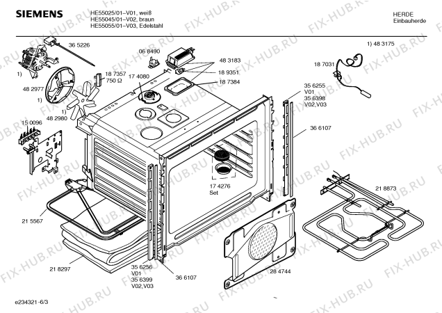 Взрыв-схема плиты (духовки) Siemens HE55025 - Схема узла 03