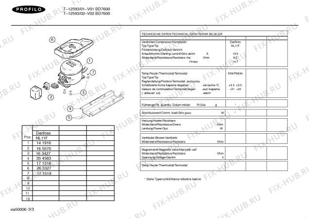 Взрыв-схема холодильника Profilo T-12593 - Схема узла 03