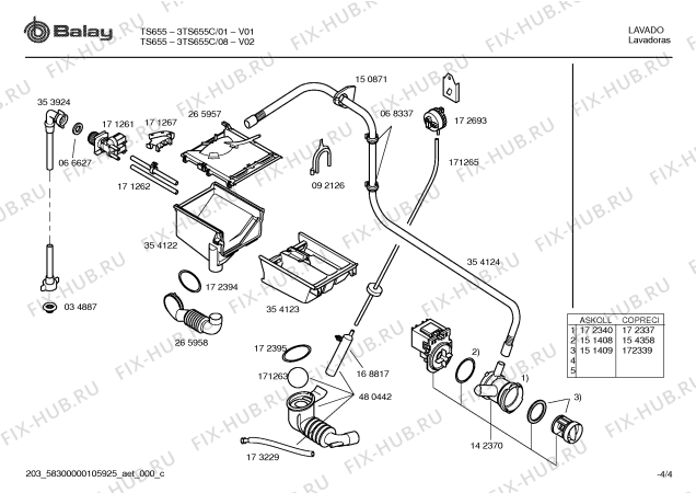 Взрыв-схема стиральной машины Balay 3TS655C TS655 - Схема узла 04