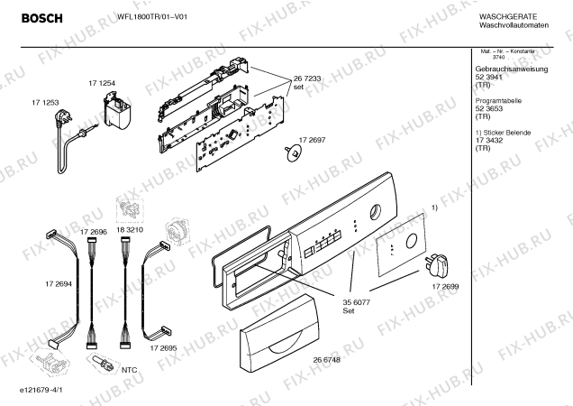 Схема №4 WFL1800TR Eurowasher 1800 с изображением Панель управления для стиральной машины Bosch 00356077