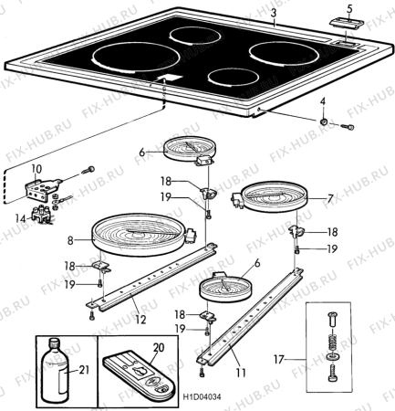 Взрыв-схема комплектующей Electrolux EK7170 - Схема узла H10 Hob