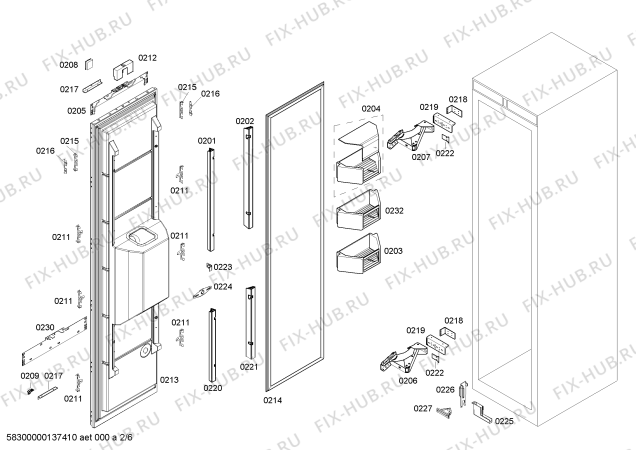 Схема №6 FID18P30 с изображением Дверь для холодильной камеры Bosch 00246846
