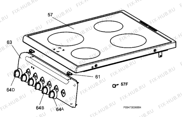 Взрыв-схема плиты (духовки) Electrolux EKC500100W - Схема узла Section 4