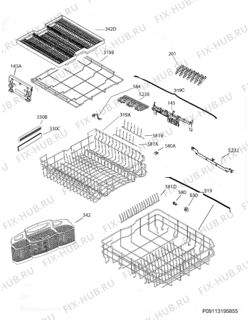 Взрыв-схема посудомоечной машины Frigidaire Gallery FGID2477RF1A - Схема узла Basket 160