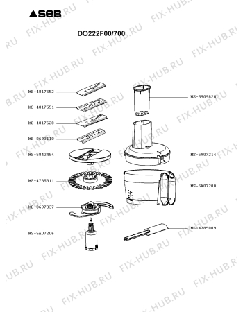 Взрыв-схема кухонного комбайна Seb DO222F00/700 - Схема узла HP004390.1P2