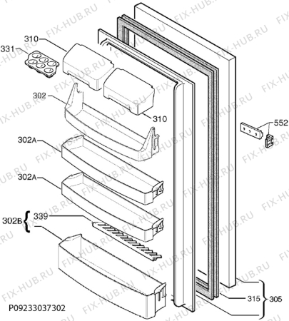 Взрыв-схема холодильника Faure FBA30455SA - Схема узла Door 003