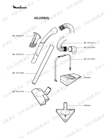 Взрыв-схема пылесоса Moulinex ADJ259(0) - Схема узла 5P002268.5P2