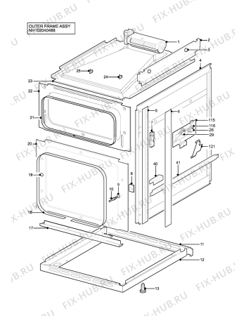 Взрыв-схема плиты (духовки) Tricity Bendix CSIE508X (STRATA) - Схема узла H10 Outer Frame