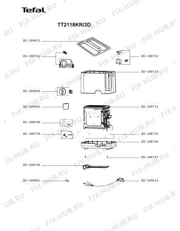 Схема №1 TT2108AU/3D с изображением Кнопка для тостера (фритюрницы) Tefal SS-189043