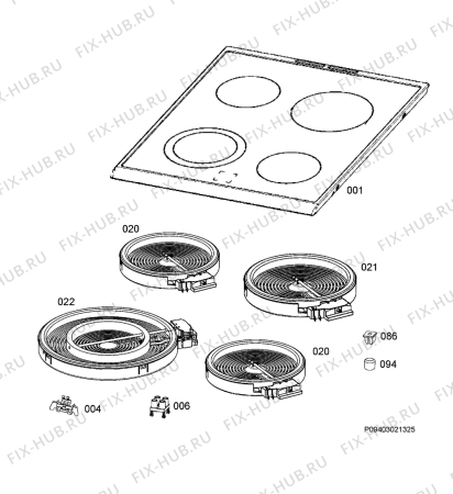 Взрыв-схема плиты (духовки) Electrolux EKC55566OW - Схема узла Hob