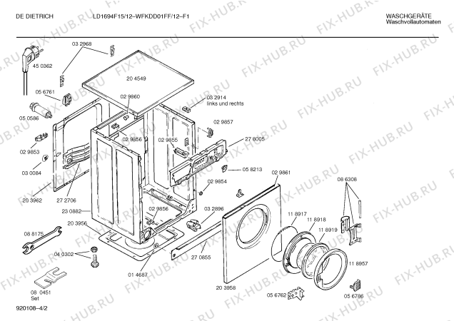 Схема №3 LD1694F11 с изображением Таблица программ для стиралки Bosch 00087782
