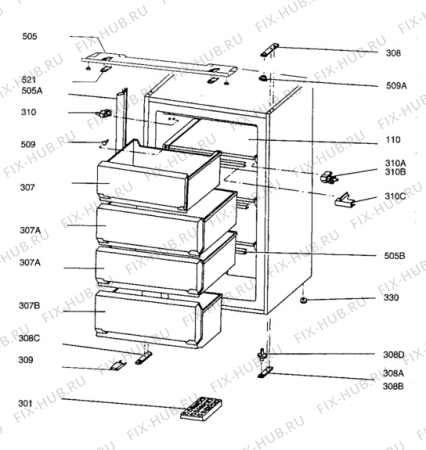 Взрыв-схема холодильника Aeg A132-5I - Схема узла Cabinet + armatures