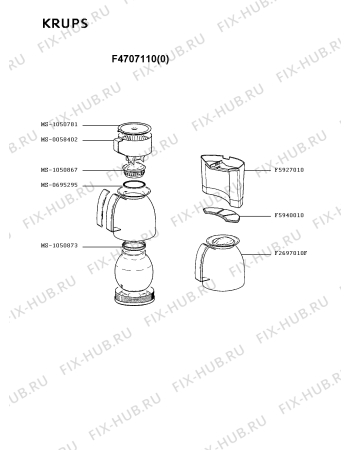 Взрыв-схема кофеварки (кофемашины) Krups F4707110(0) - Схема узла OP001568.4P2