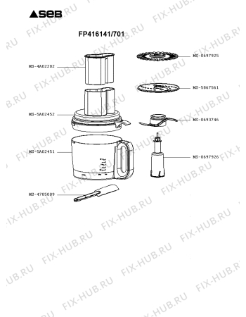 Взрыв-схема кухонного комбайна Seb FP416141/701 - Схема узла OP004020.0P2