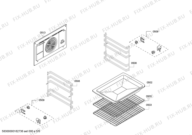 Взрыв-схема плиты (духовки) Bosch HBA64B152F H.BO.PY.L3D.IN.GLASS.B1/.X.E3_COT/ - Схема узла 05