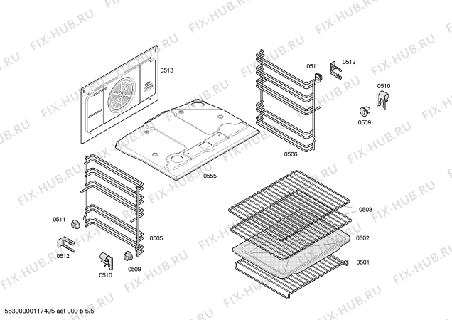 Взрыв-схема плиты (духовки) Bosch HBN131251B - Схема узла 05