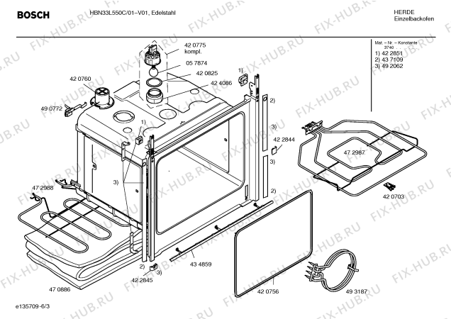 Взрыв-схема плиты (духовки) Bosch HBN33L550C - Схема узла 03