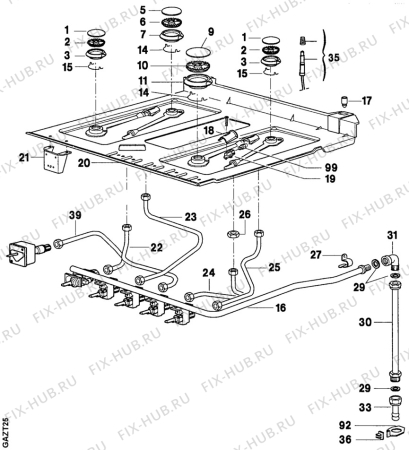 Взрыв-схема плиты (духовки) Arthurmartinelux CG6900-1 - Схема узла Oven and Top functional parts