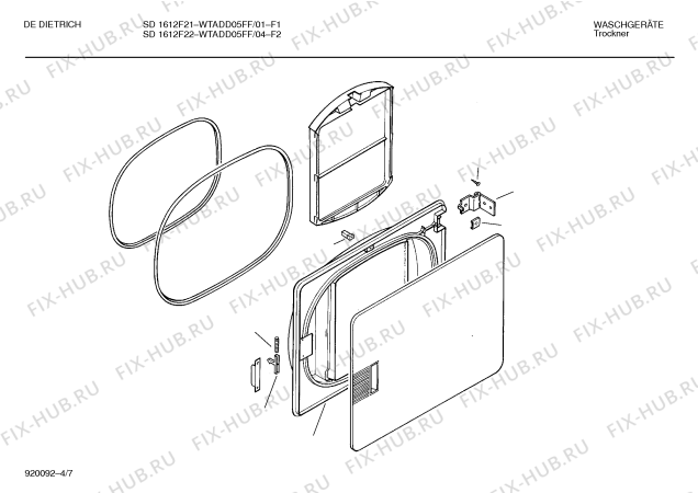 Схема №8 WTADD07FF DE DIETRICH SD1612F23 с изображением Крышка кнопки для сушилки Bosch 00065593