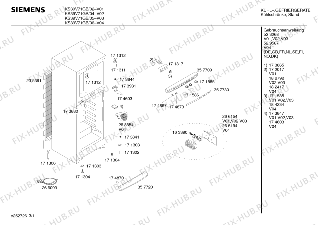 Схема №3 KS39V71NE с изображением Крышка для холодильника Siemens 00174867