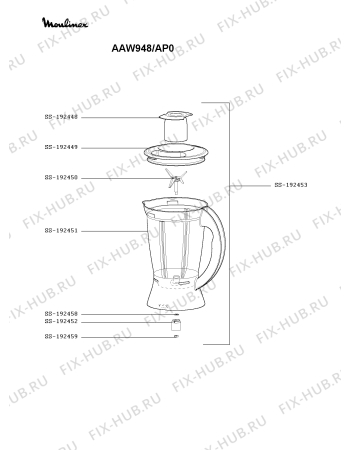 Взрыв-схема блендера (миксера) Moulinex AAW948/AP0 - Схема узла MP003199.0P2