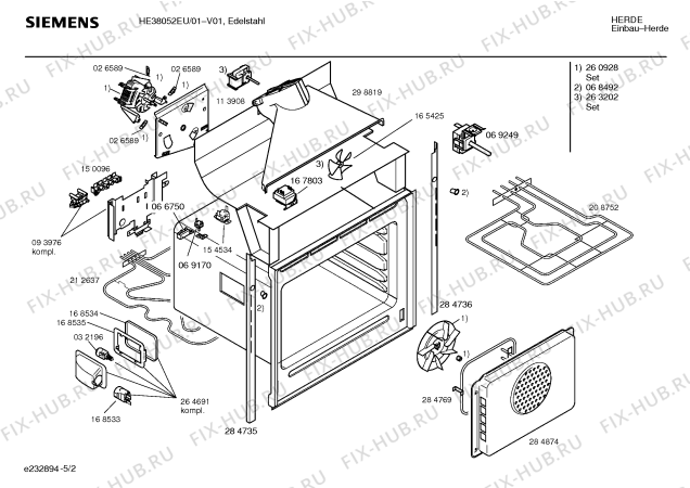 Взрыв-схема плиты (духовки) Siemens HE38052EU - Схема узла 02