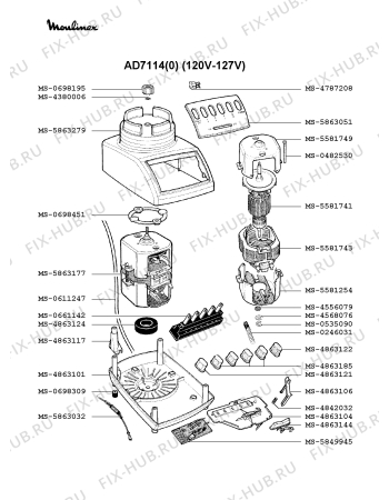 Взрыв-схема блендера (миксера) Moulinex AD7114(0) - Схема узла 7P001239.1P2