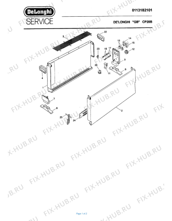 Схема №1 CP20B с изображением Подрешетка для обогревателя (вентилятора) DELONGHI 708834