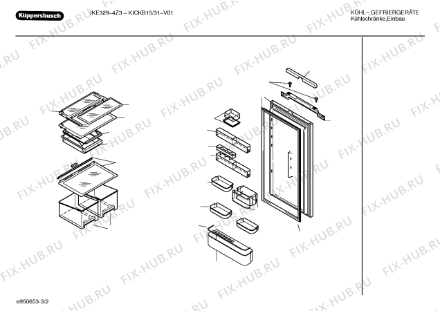 Схема №3 KICKB15 IKE329-4Z3 с изображением Поднос для холодильной камеры Bosch 00355808