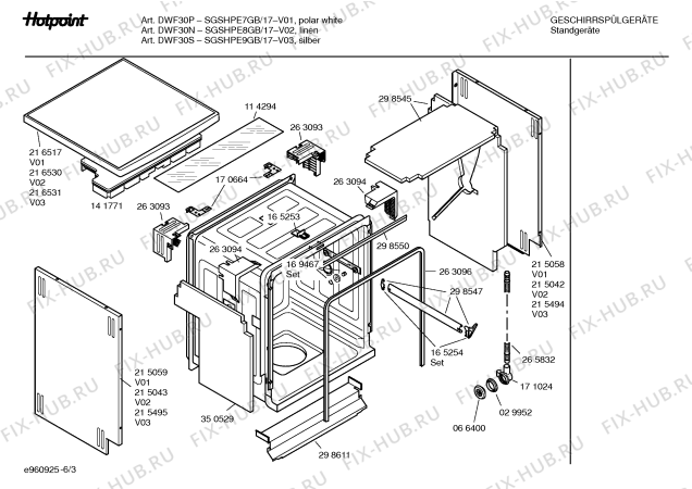 Взрыв-схема посудомоечной машины Hotpoint SGSHPE7GB Art.: DWF30P - Схема узла 03