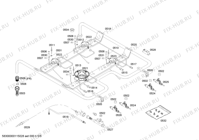 Взрыв-схема плиты (духовки) Bosch HSG343051R - Схема узла 05