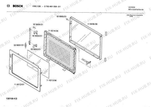 Схема №4 0750491059 HMG530 с изображением Дверь для микроволновки Bosch 00116235