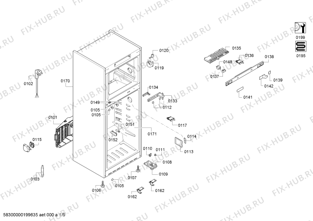 Схема №5 BD2556W2XN, PROFILO с изображением Дверь морозильной камеры для холодильной камеры Siemens 00776045