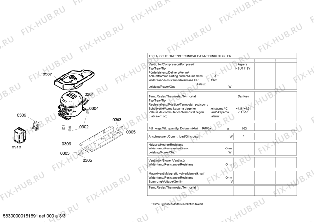 Взрыв-схема холодильника Bosch KDV52X05NE - Схема узла 03