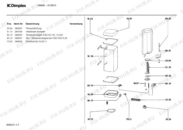 Схема №1 07/2815 HS800 с изображением Температурный ограничитель для электроводонагревателя Bosch 00068507