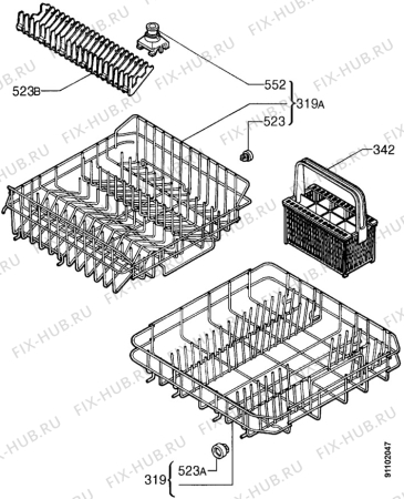 Взрыв-схема посудомоечной машины Zanussi ID6245W - Схема узла Baskets, tubes 061