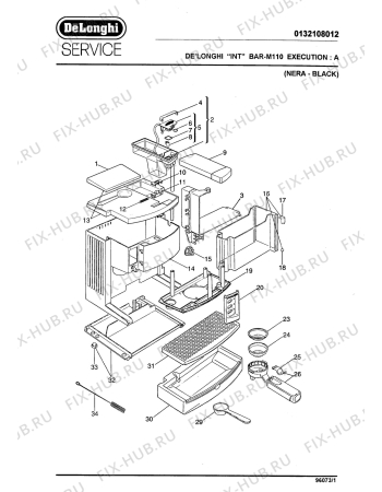 Схема №2 BAR M 110 Ex: A NERO NON STOP с изображением Элемент корпуса для кофеварки (кофемашины) DELONGHI 710447