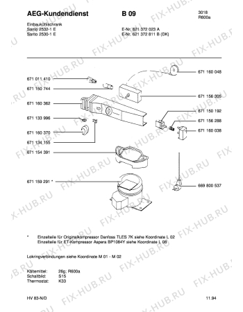 Взрыв-схема холодильника Aeg SAN2532 E - Схема узла Refrigerator electrical equipment