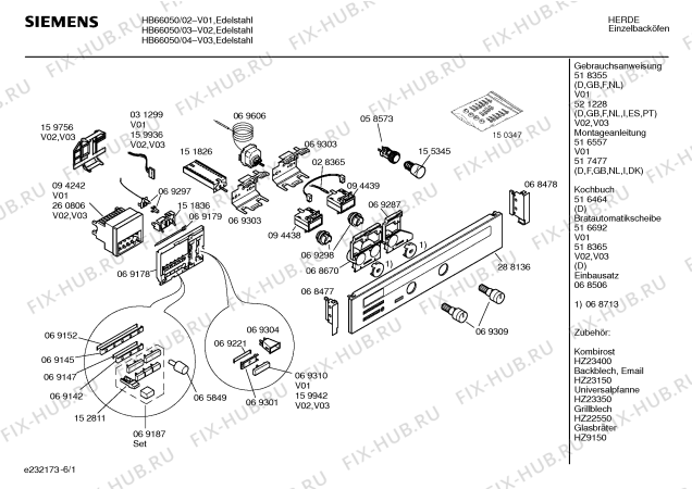 Схема №6 HB66050 с изображением Инструкция по эксплуатации для электропечи Siemens 00521228