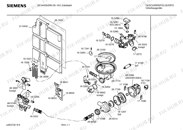 Схема №6 SE54A563RK с изображением Инструкция по эксплуатации для электропосудомоечной машины Siemens 00590366