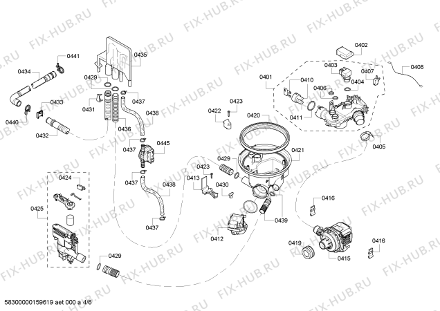 Взрыв-схема посудомоечной машины Bosch SHE55RF5UC Silence Plus 46dBA - Схема узла 04