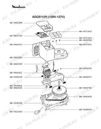 Взрыв-схема кухонного комбайна Moulinex ADG511(P) - Схема узла HP000498.5P2